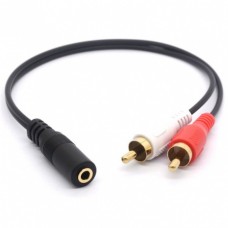 Стерео кабель 2x RCA (AV, тюльпаны) – jack 3,5mm (папа), 0,3 метра, толст. провод + позолоч. Разъем